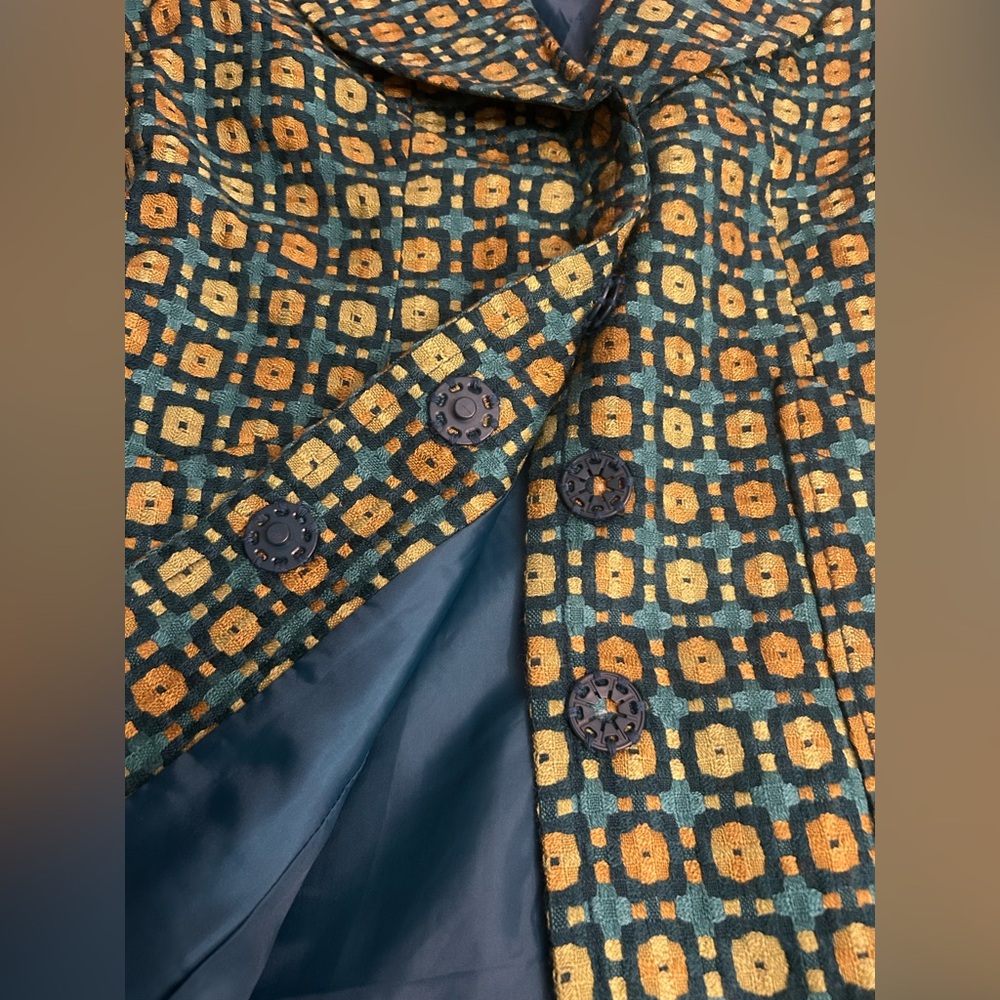NWT Tulle Anthropologie Coat Dress in Geometric Green, Blue & Yellow Size XL - Picture 7 of 11